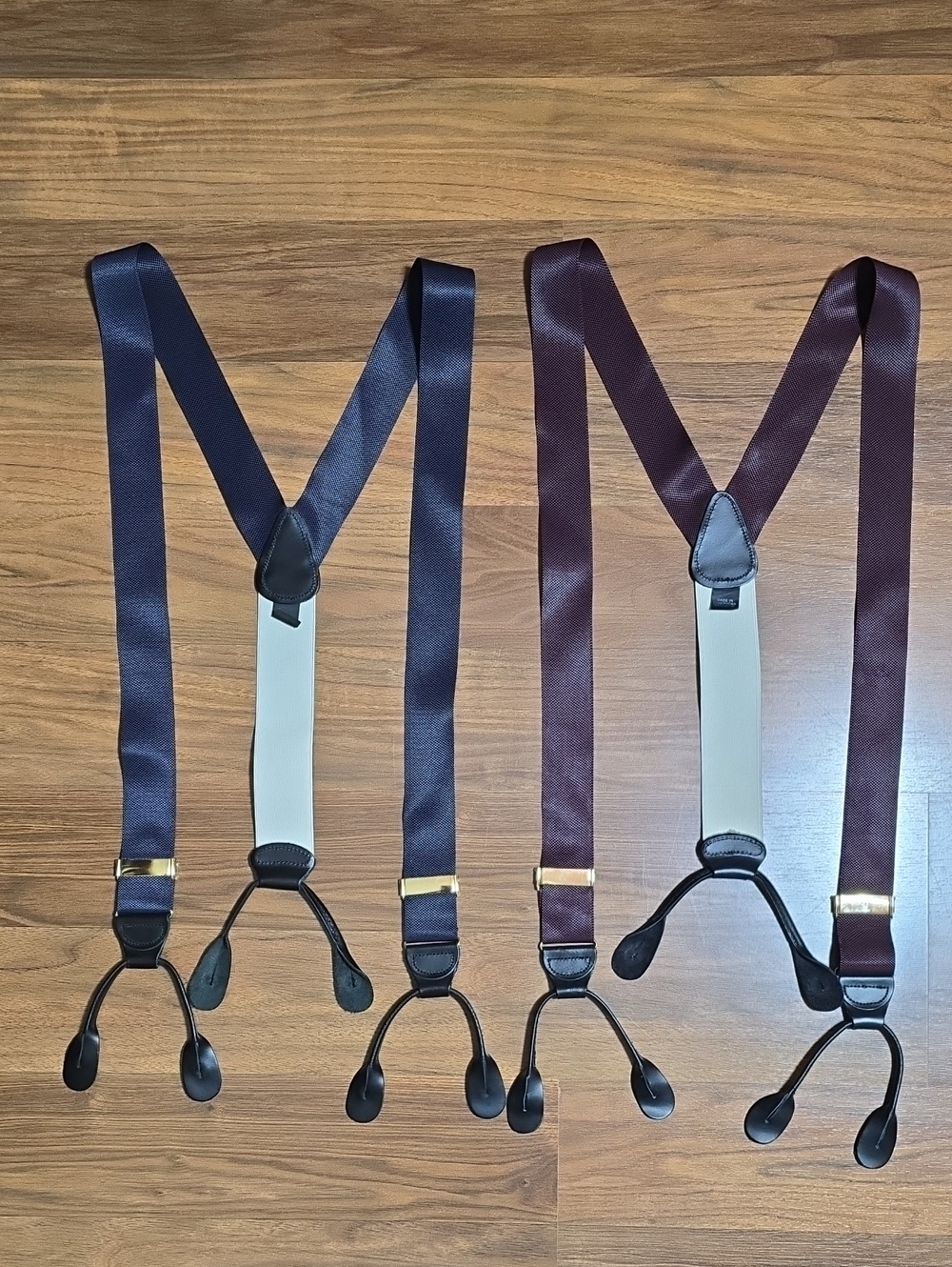 Jos. A. Bank Navy and Burgundy Leather-End Suspenders